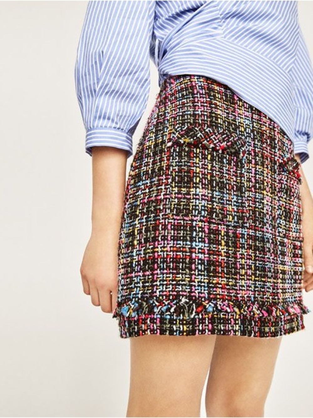 Zara Pink Blue Multi-Color Tweed Mini Skirt